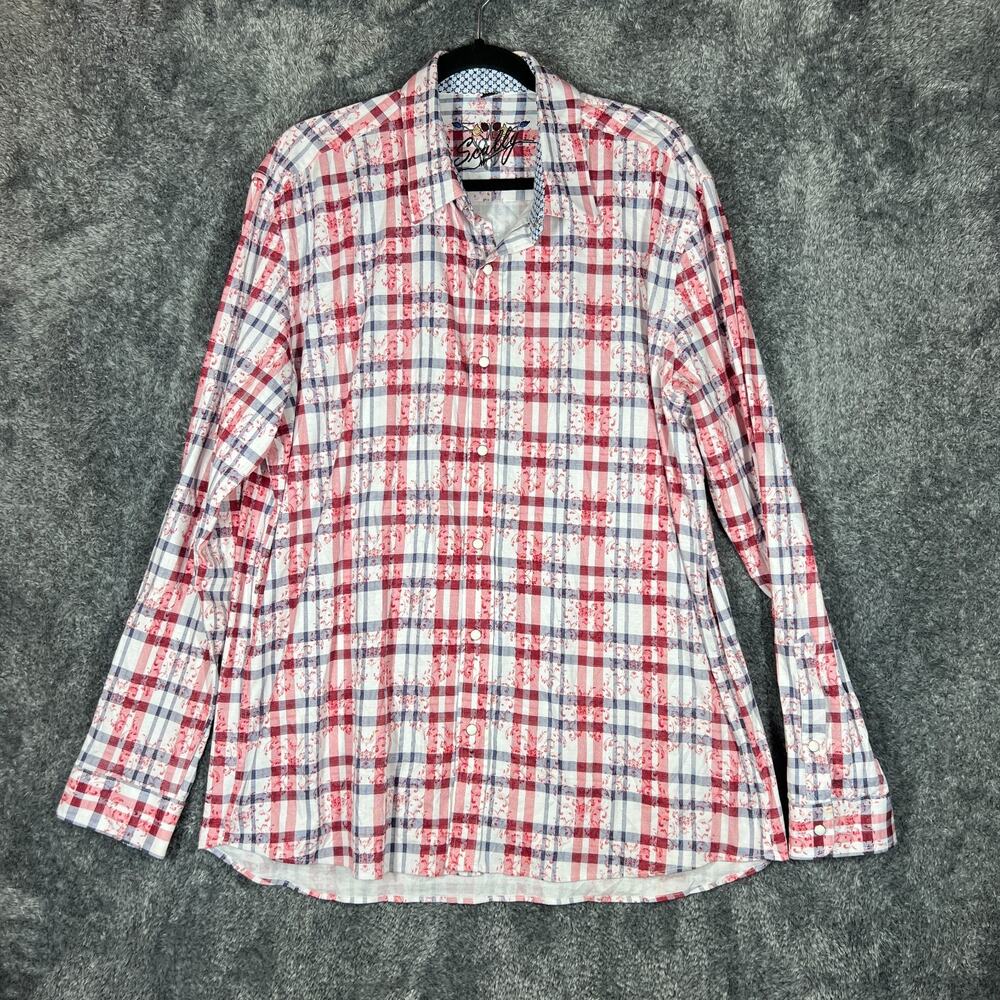 Scully Pearlsnap Shirt Mens XL Red Plaid Signature Soft 100% Cotton Western